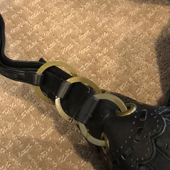 Isabella Fiore Woven and Lace Large Hobo Bag Black Leather w/Dust Bag Like New - Picture 2 of 4